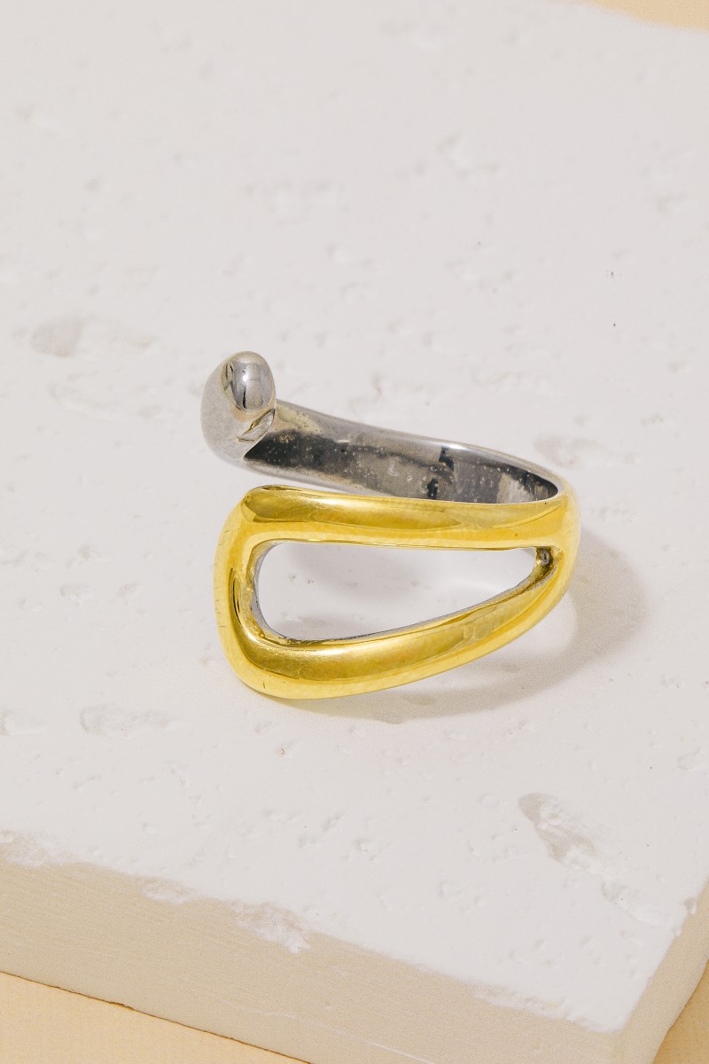 Stainless Steel Two Tone Wrap Around Open Band Ring
