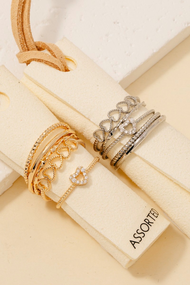 5Pc Mixed Heart Band Rings Set