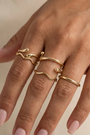 Five Piece Wave And Band Ring Stacking Set