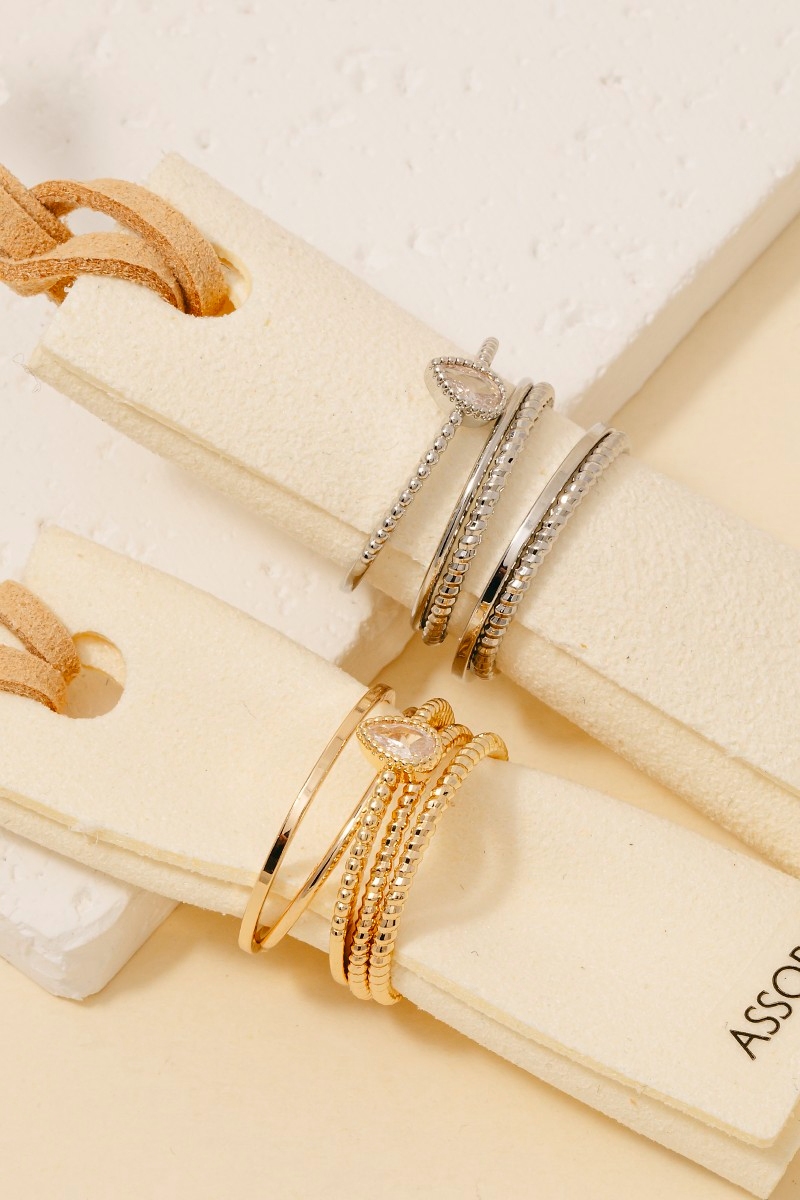 Oval Gem 5Pc Mixed Band Rings Set