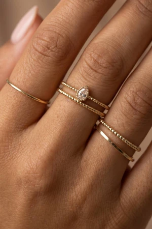 Five Piece Cz Bezel Pear Stone Stacking Ring Set