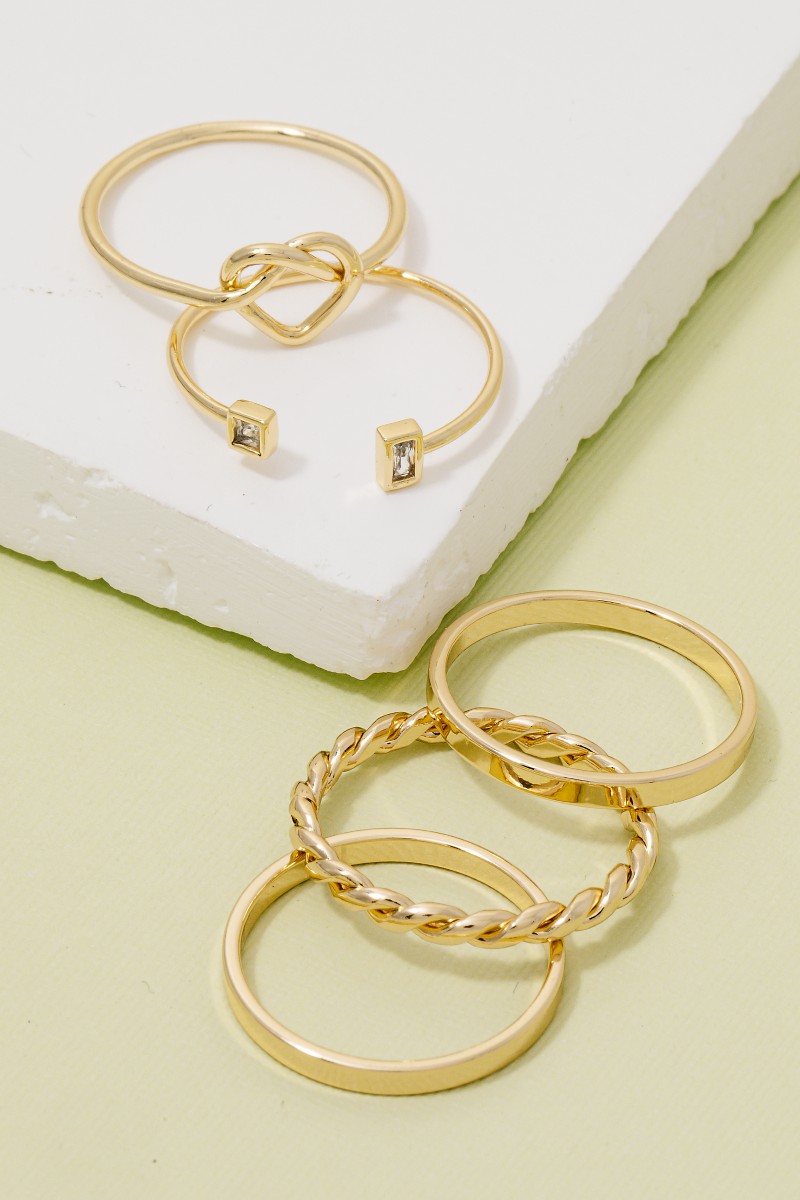 Assorted Styled 5Pc Band Rings Set