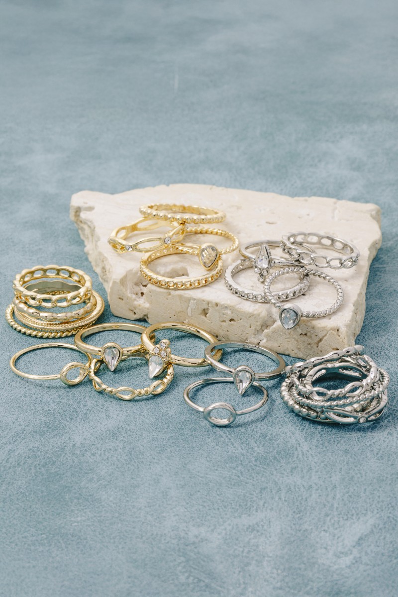 Twelve Piece Assorted Teardrop Ring Set