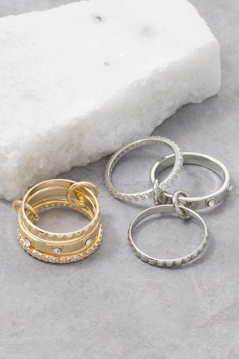 Mixed Linked Dainty Band Rings Set