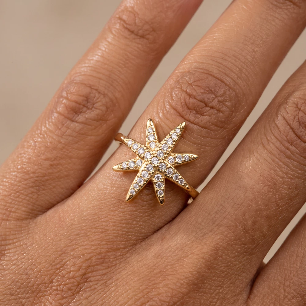 Pave Cz Starburst Adjustable Ring