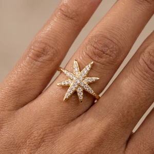 Pave Cz Starburst Adjustable Ring