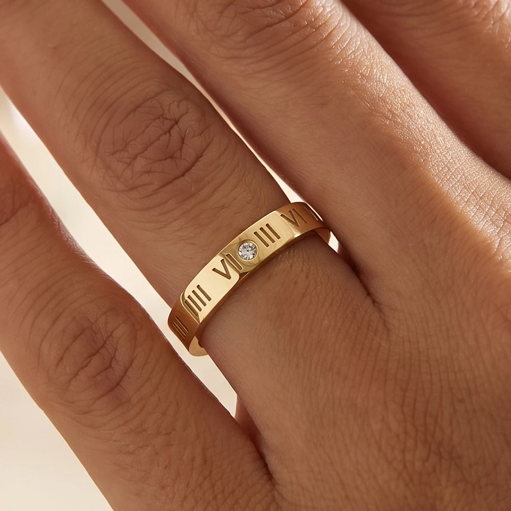 Roman Numeral Cutout Cz Station Band Ring
