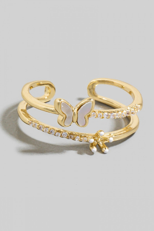 Cz And Mother Of Pearl Butterfly Open Band Ring