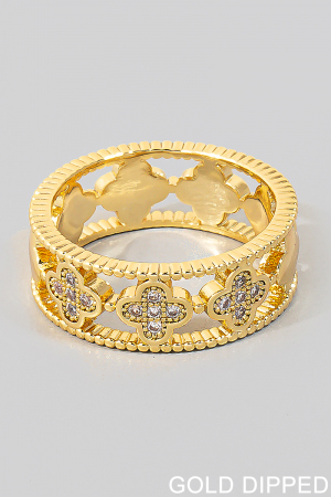 Gold Dipped Cz Clover Station Band Ring