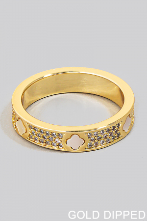 Gold Dipped Cz Pave And Clover Station Band Ring