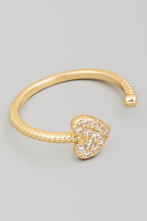 Pave Heart Textured Open Band Ring