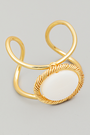 Pearl Disc Metallic Wire Open Band Ring