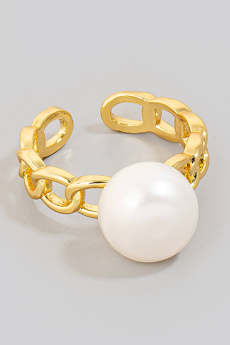 Pearl Stud Metallic Chain Open Band Ring