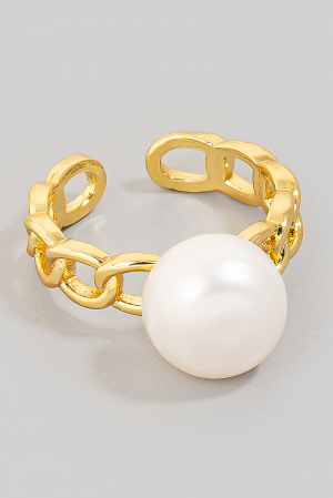 Pearl Stud Metallic Chain Open Band Ring