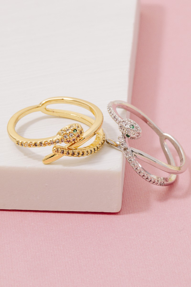 Gold Dipped Cz Layered Snake Open Band Ring