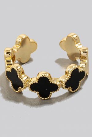 Gold Dipped Shell Clover Linked Open Band Ring