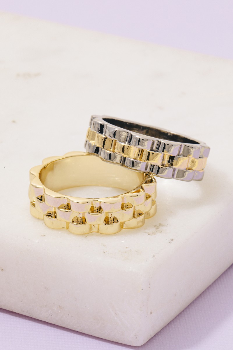 Gold Dipped Solid Watch Chain Band Ring