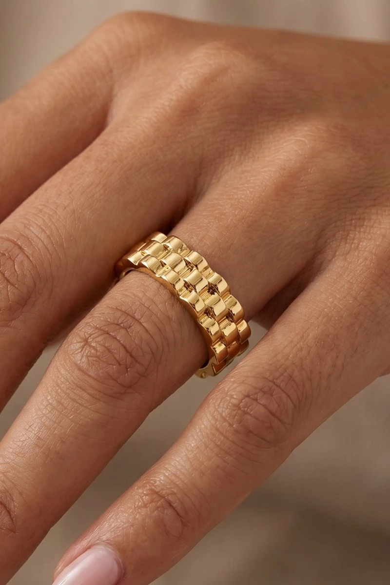 Gold Dipped Solid Watch Chain Band Ring