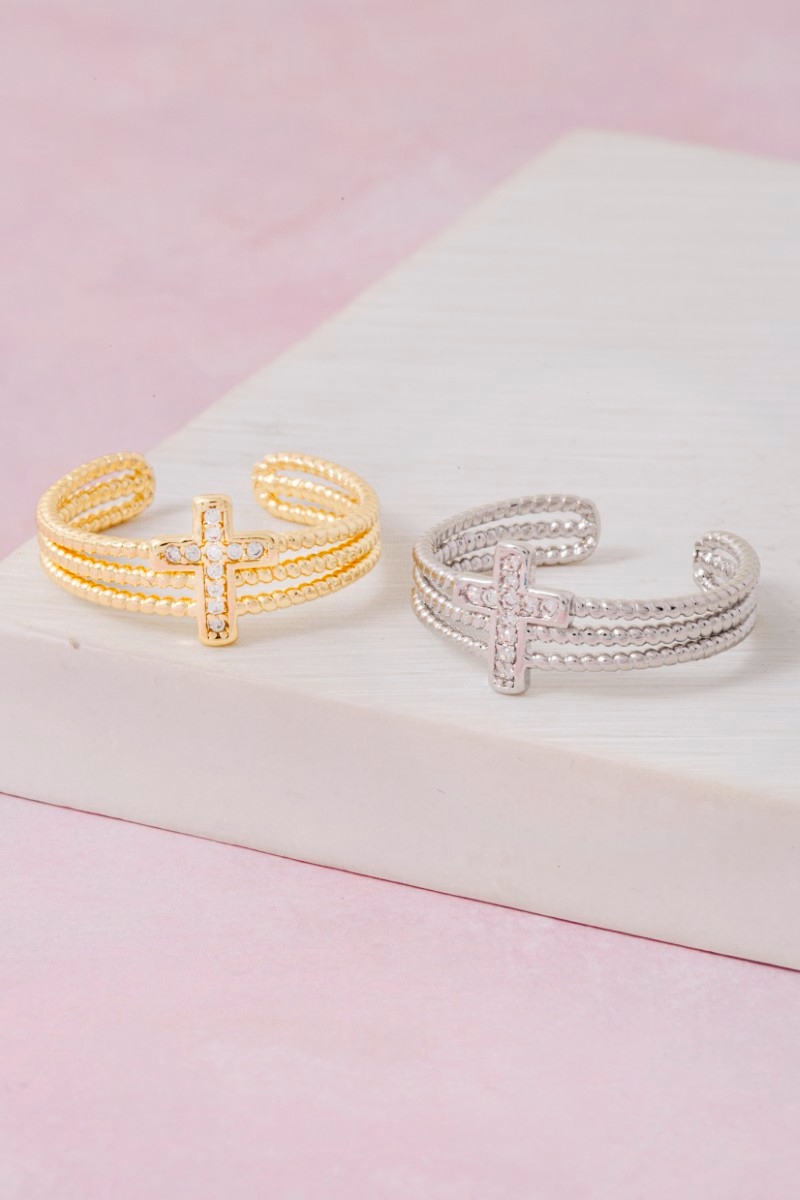Three Row Cz Cross Ring