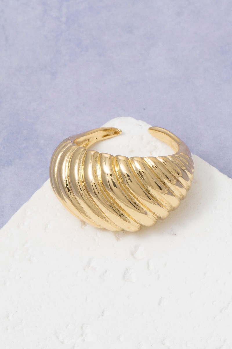 Chunky Ridged Croissant Open Cuff Ring