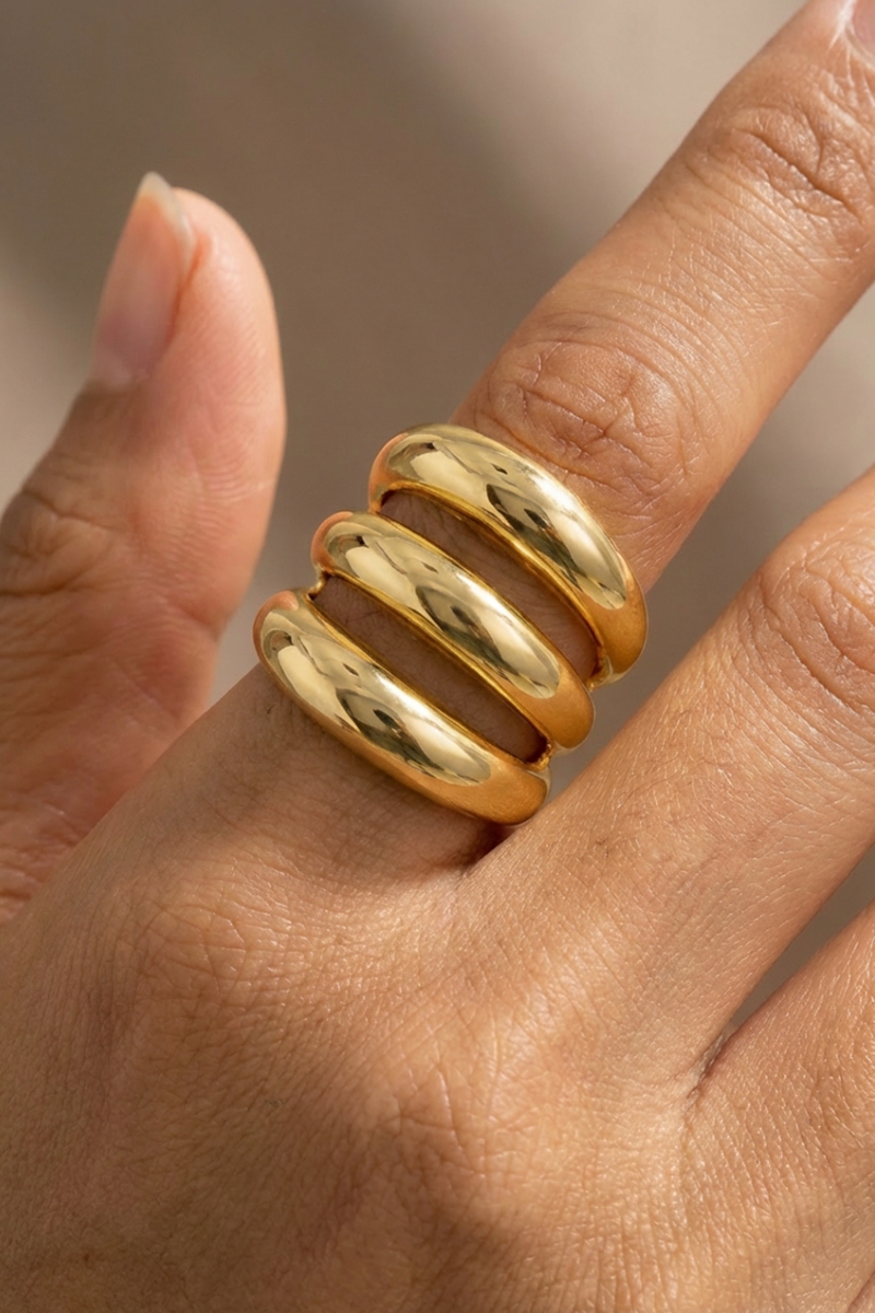 Gold Dipped Chunky Triple Layered Band Ring