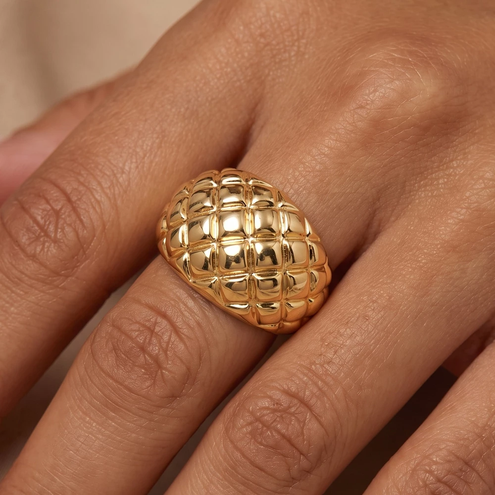 Polished Quilted Puff Dome Ring