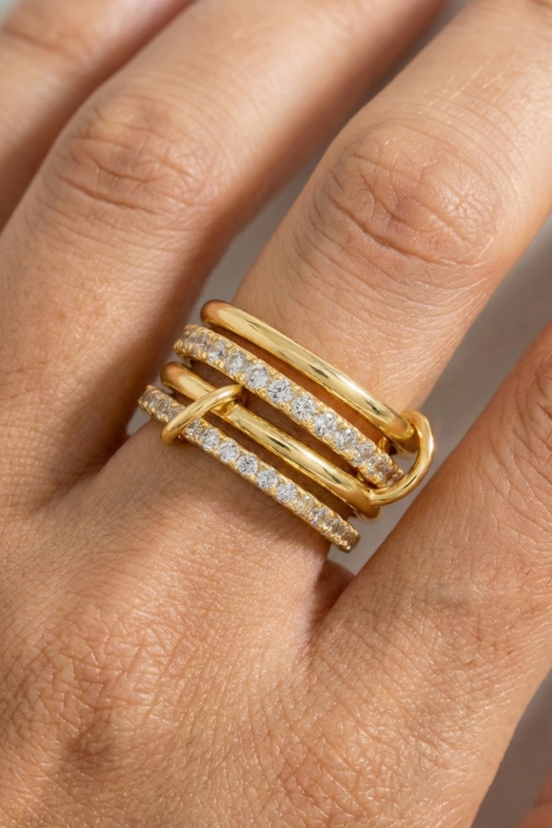 Gold Dipped Cz Pave Linked Band Rings