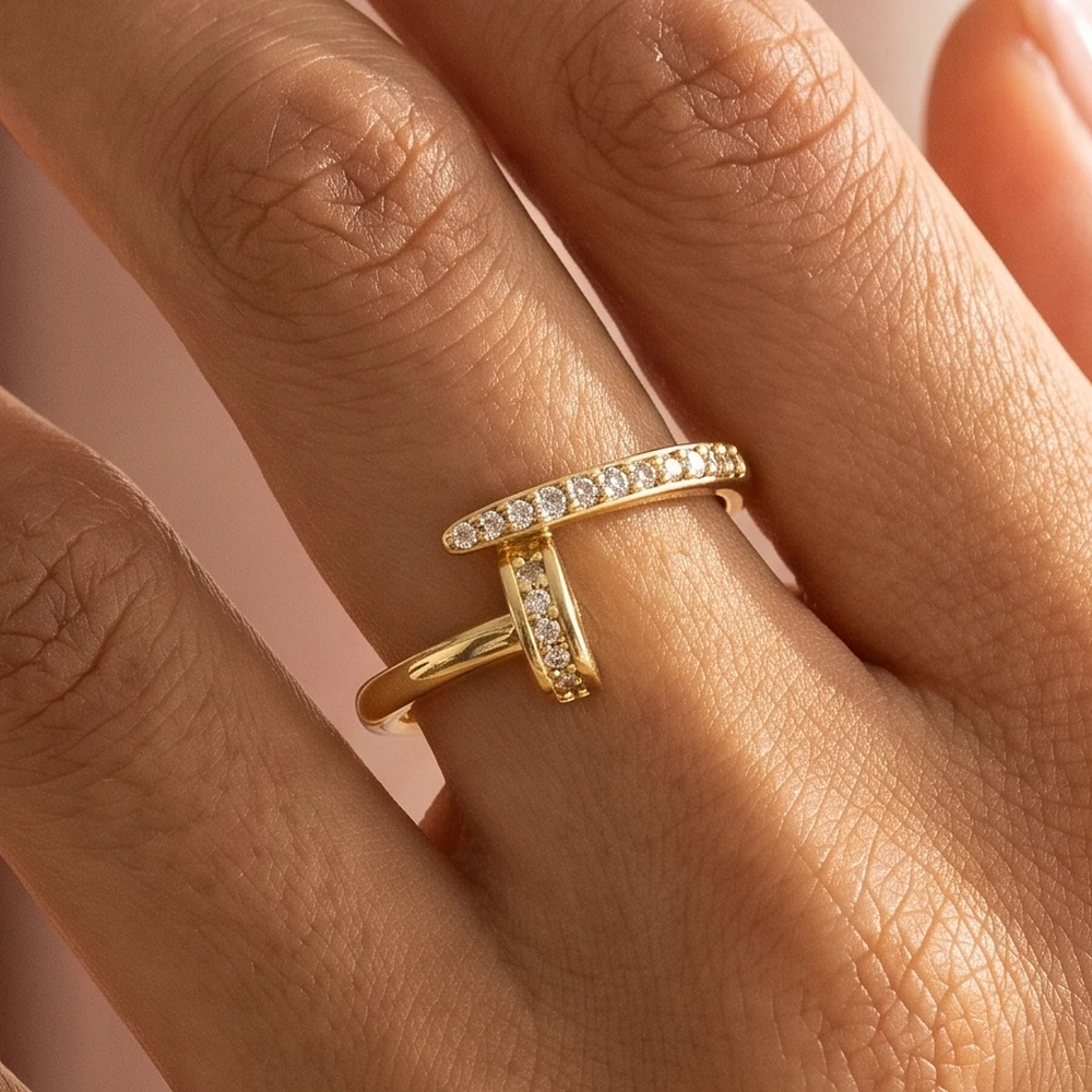 Pave Cz Nail Wrap Bypass Open Band Ring