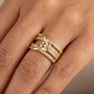 Four Row Pave Cz Knot Wrap Band Ring