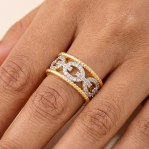 Two Tone Pave Cz Mariner Link Band Ring