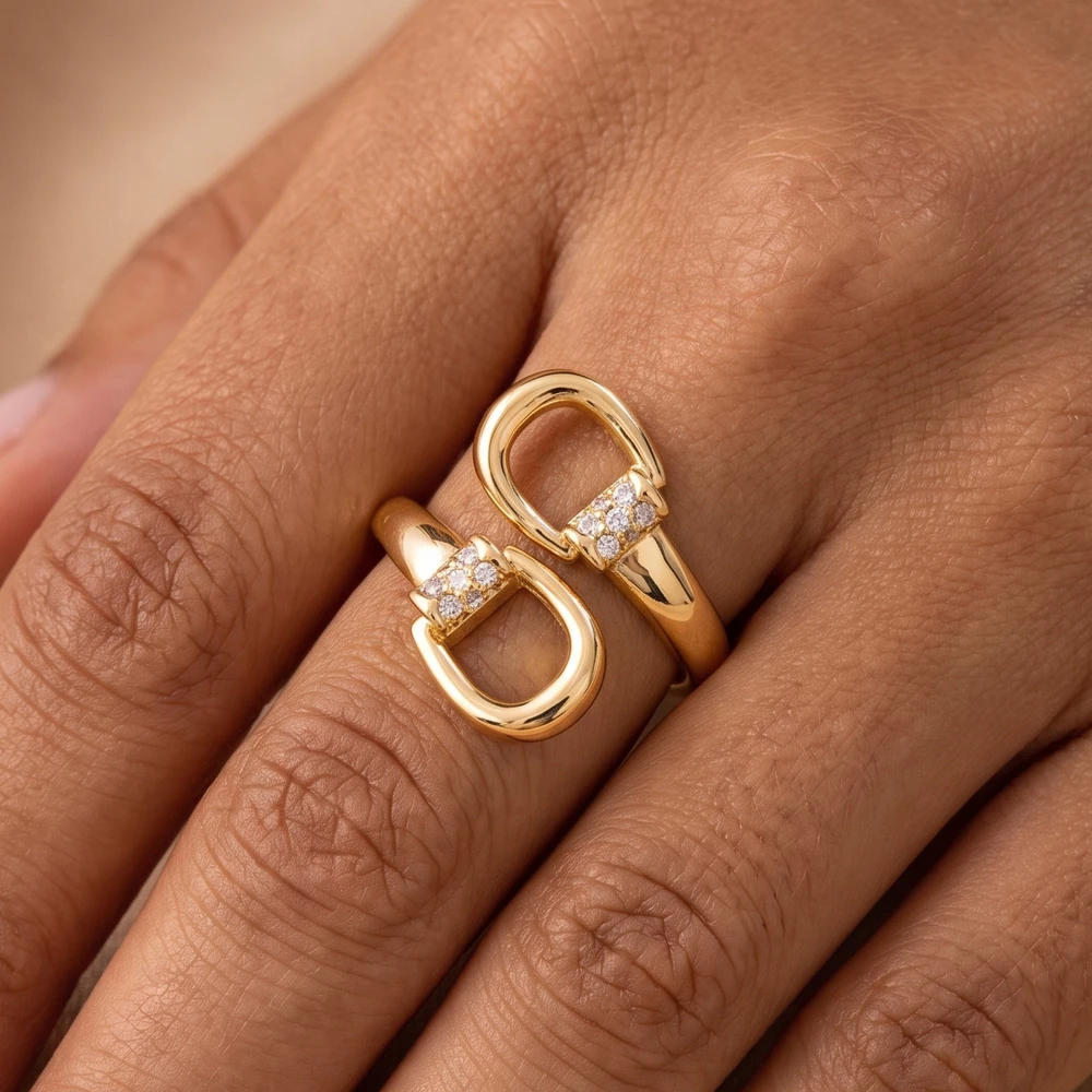 Cz Stirrup Bypass Adjustable Ring