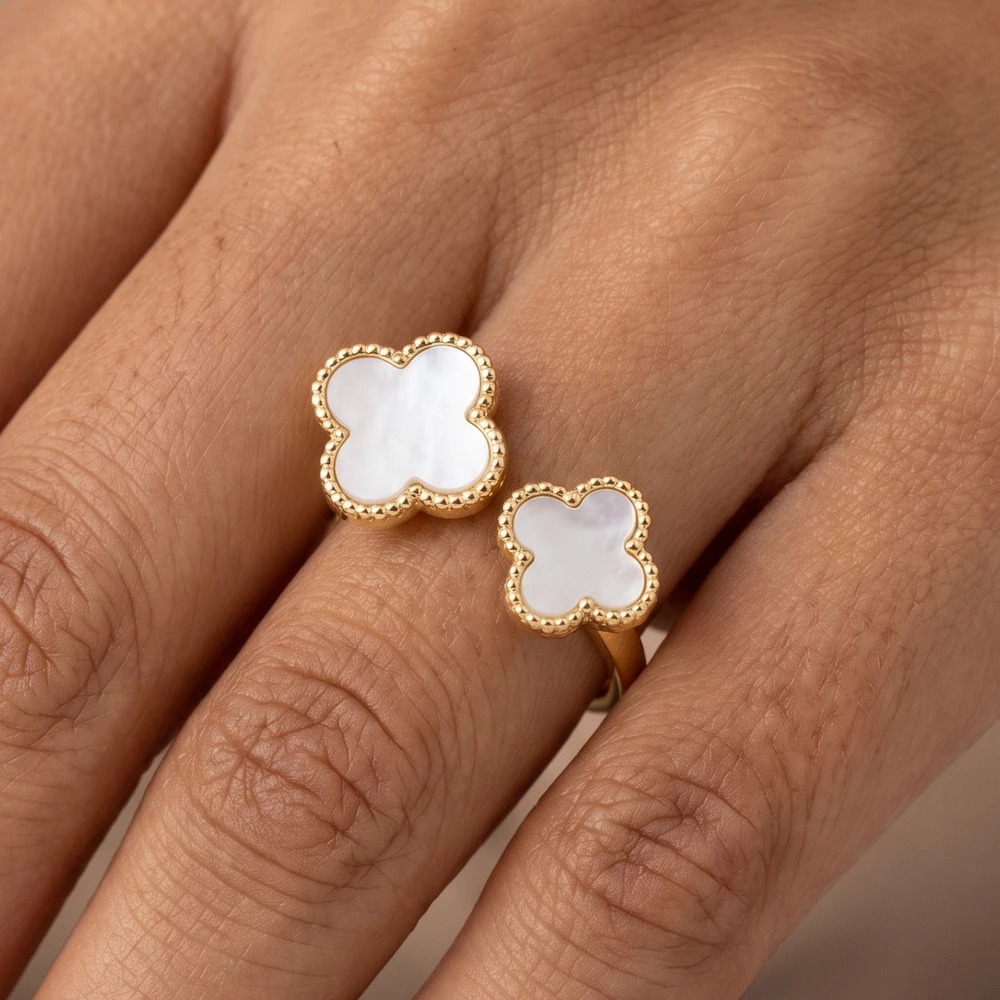Double Mother Of Pearl Clover Bypass Ring
