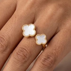 Double Mother Of Pearl Clover Bypass Ring