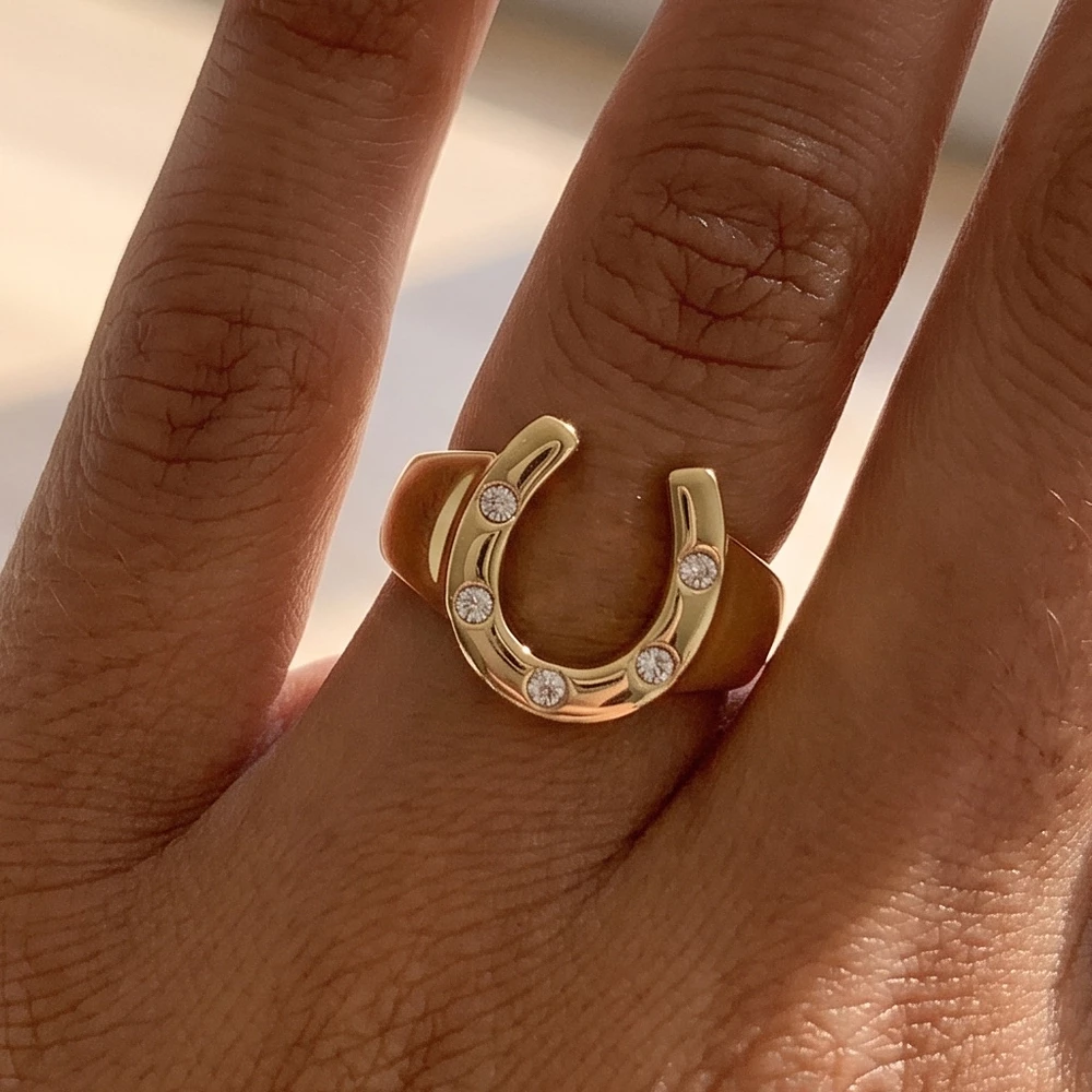 Cz Station Horseshoe Open Band Ring