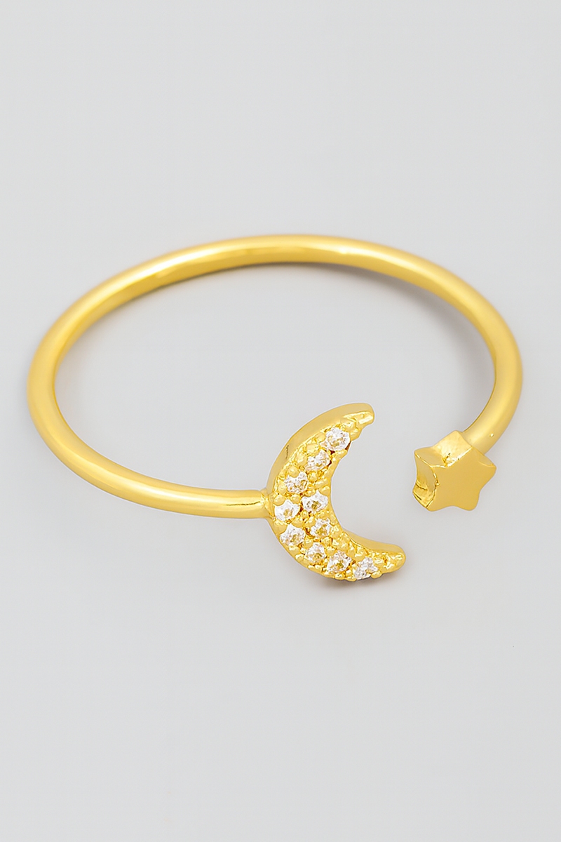 Jewel Crescent Moon Open Ring