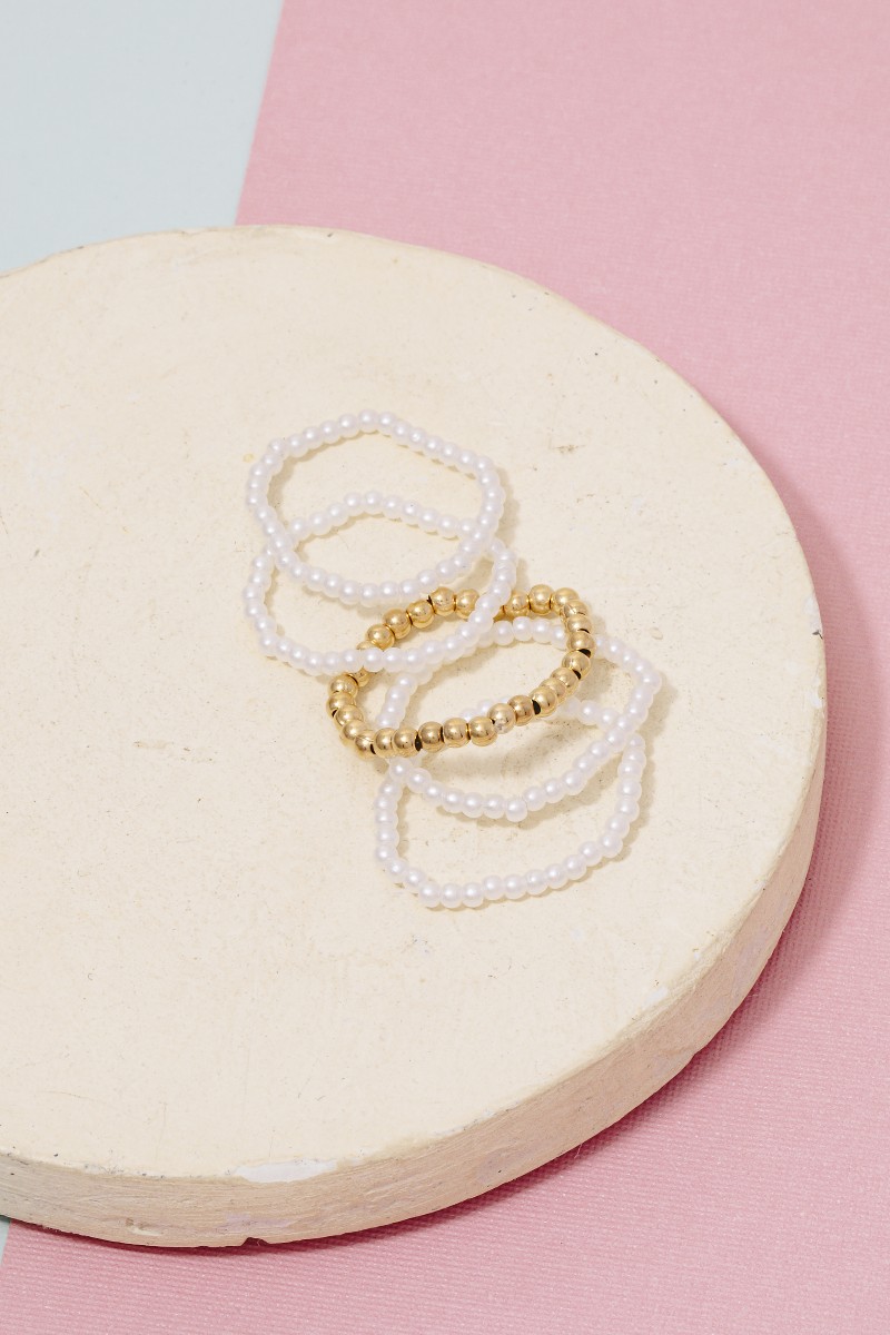 Pearl And Metallic Beaded Elastic Rings
