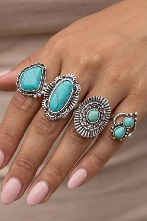 Turquoise Stone Statement Ring Set