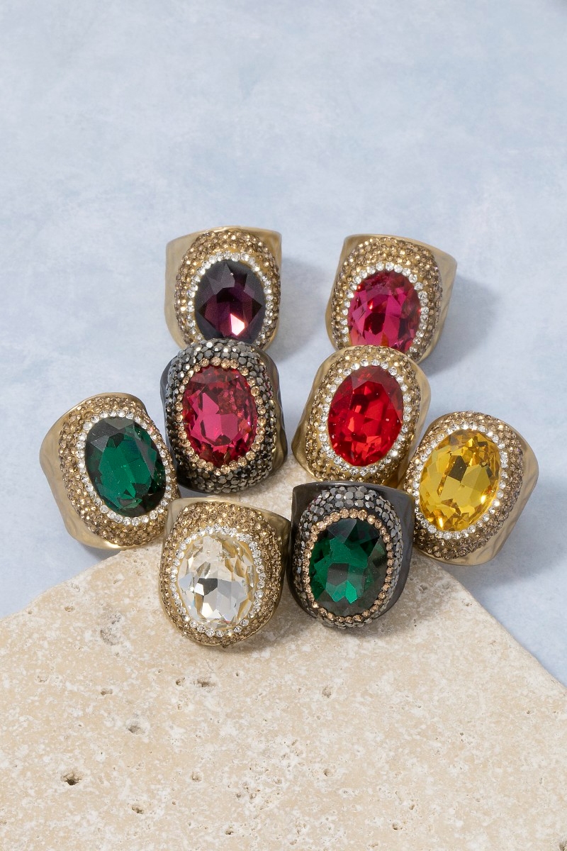Colorful Faceted Stone Pave Statement Ring