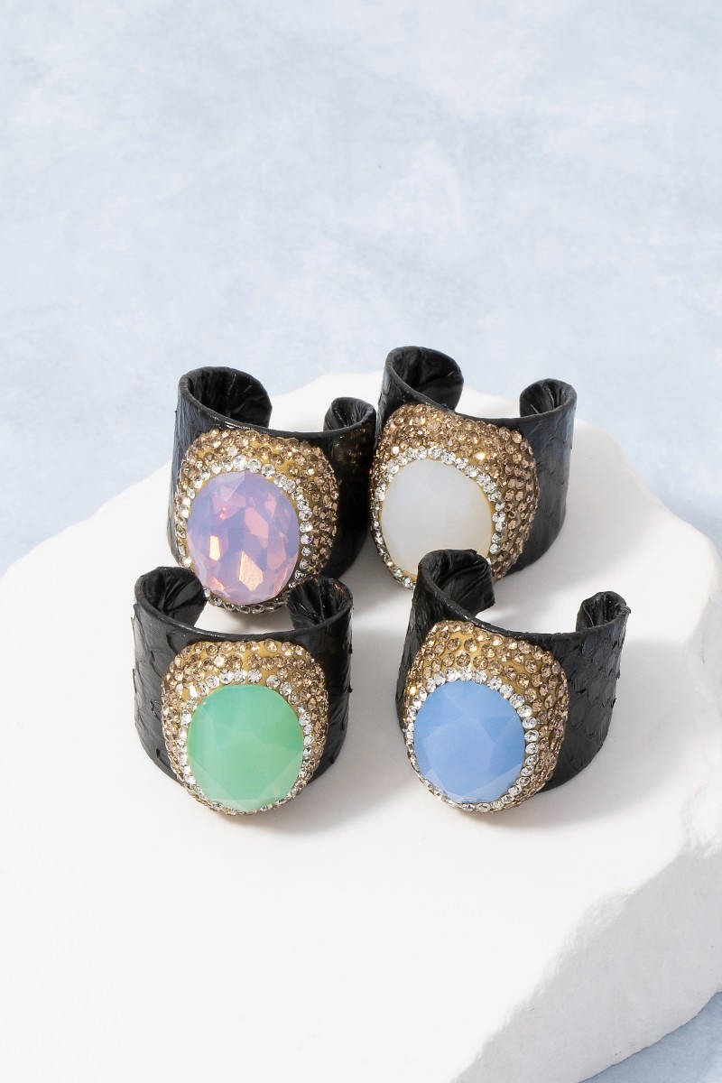 Faceted Opal Stone Pave Statement Ring