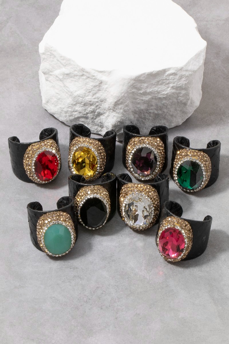 Faceted Crystal Stone Pave Statement Ring