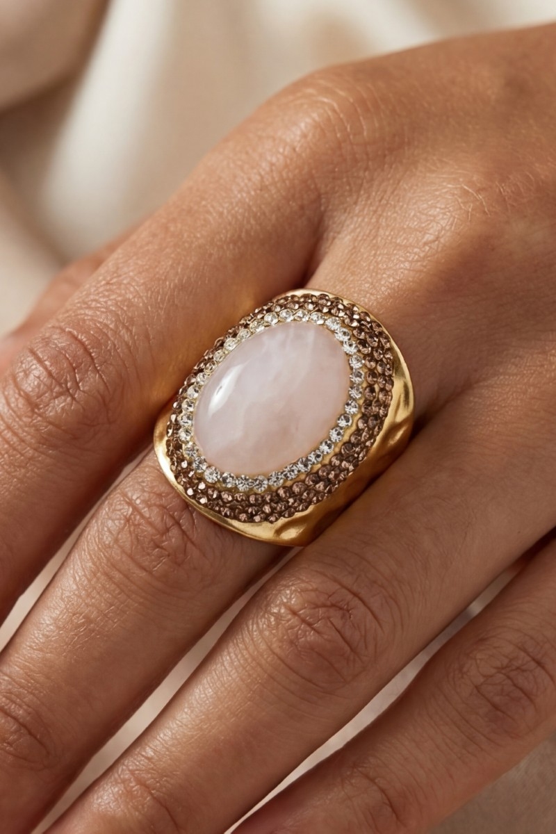 Pave Rose Quartz Stone Statement Ring