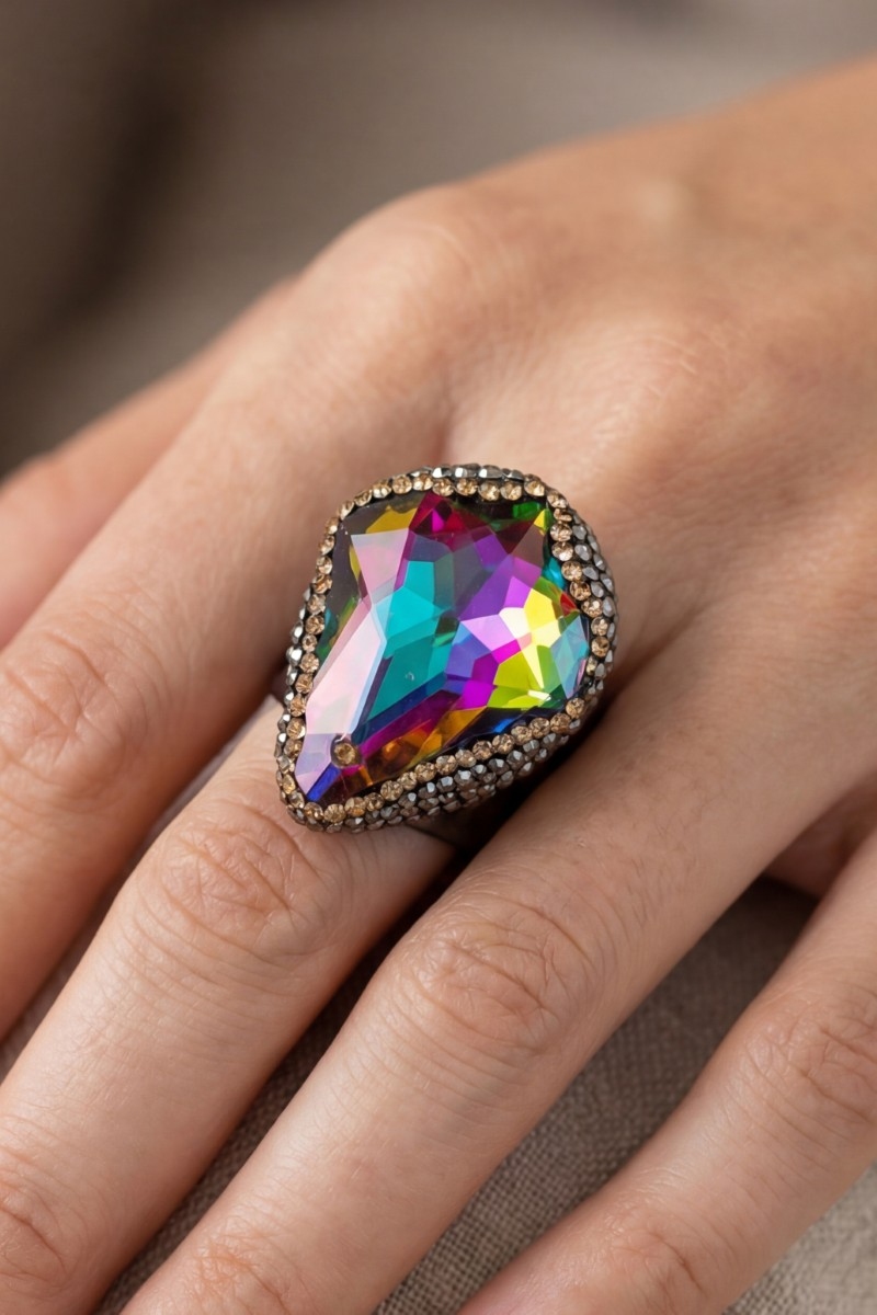 Iridescent Glass Stone Statement Ring