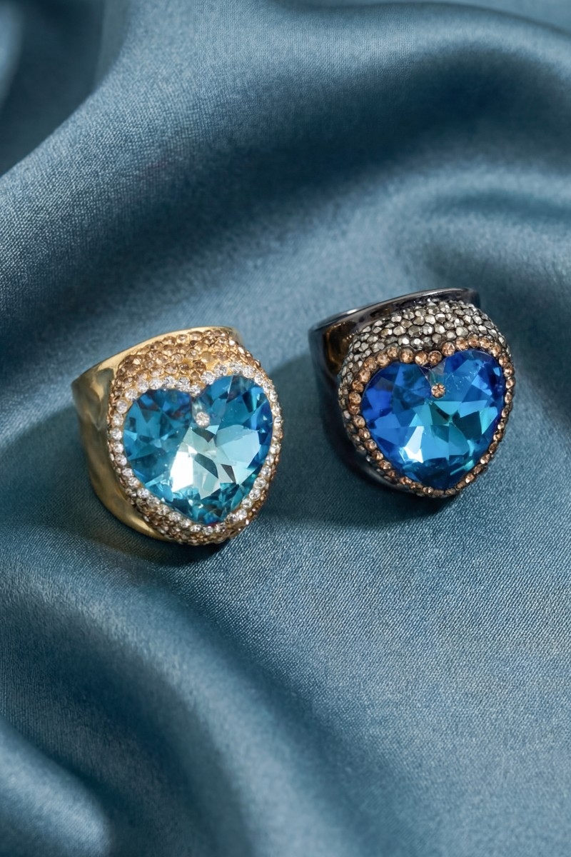 Pave Crystal Heart Statement Ring