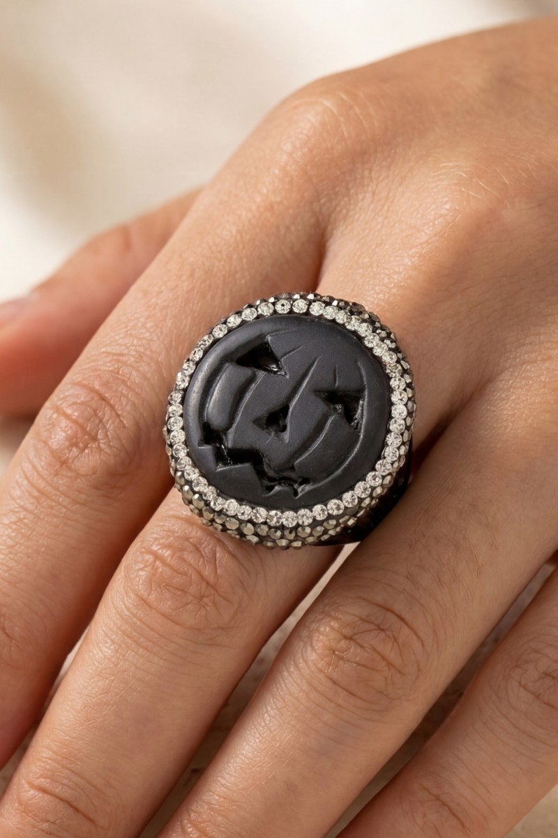 Pave Halloween Pumpkin Statement Ring