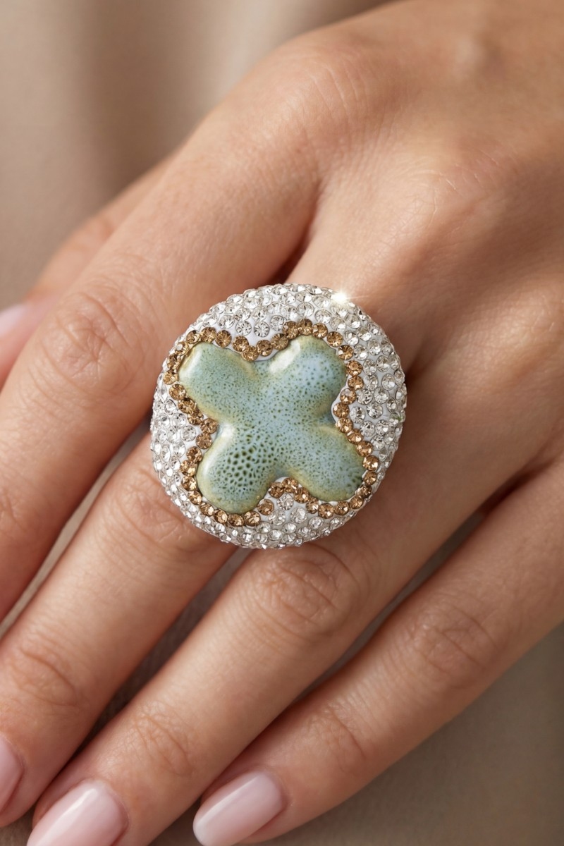 Pave Stone Cross Statement Ring