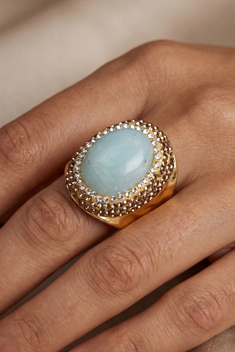 Pave Amazonite Stone Statement Ring
