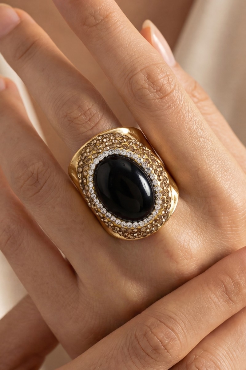 Pave Onyx Stone Statement Ring