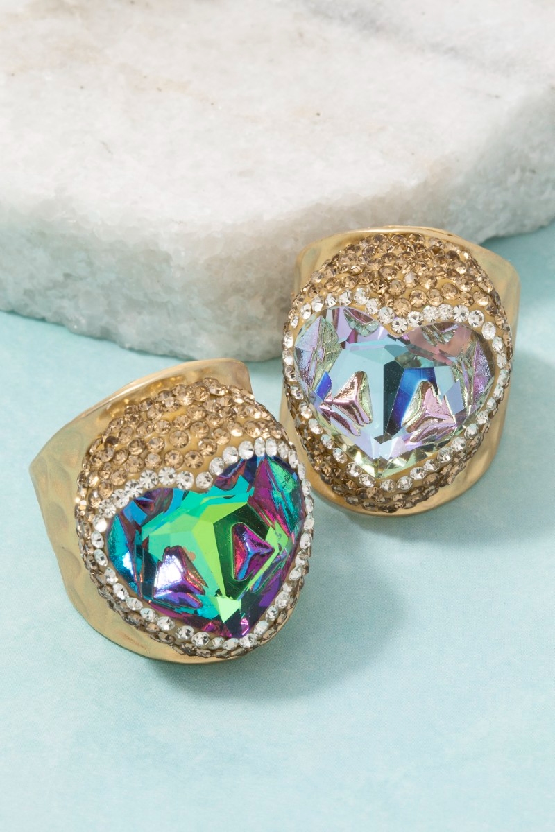Faceted Crystal Heart Pave Statement Ring