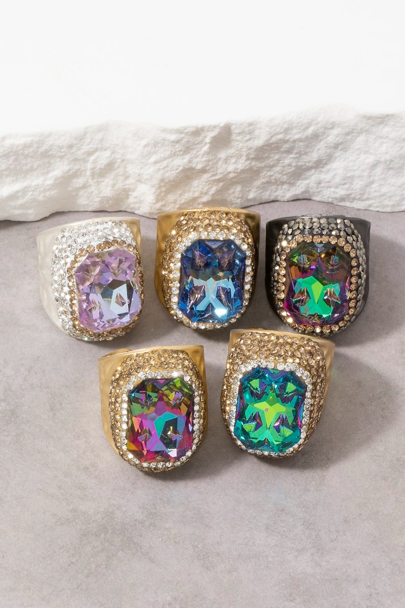 Faceted Crystal Pave Statement Ring