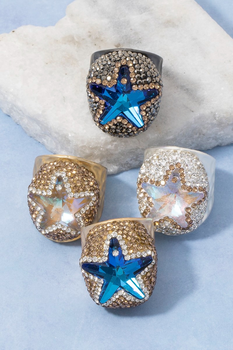 Pave Crystal Star Statement Ring